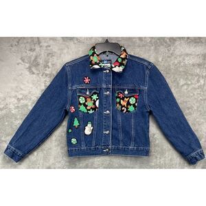 Gasoline Girl's Denim Jacket Size Medium Blue Christmas‎ Cookies